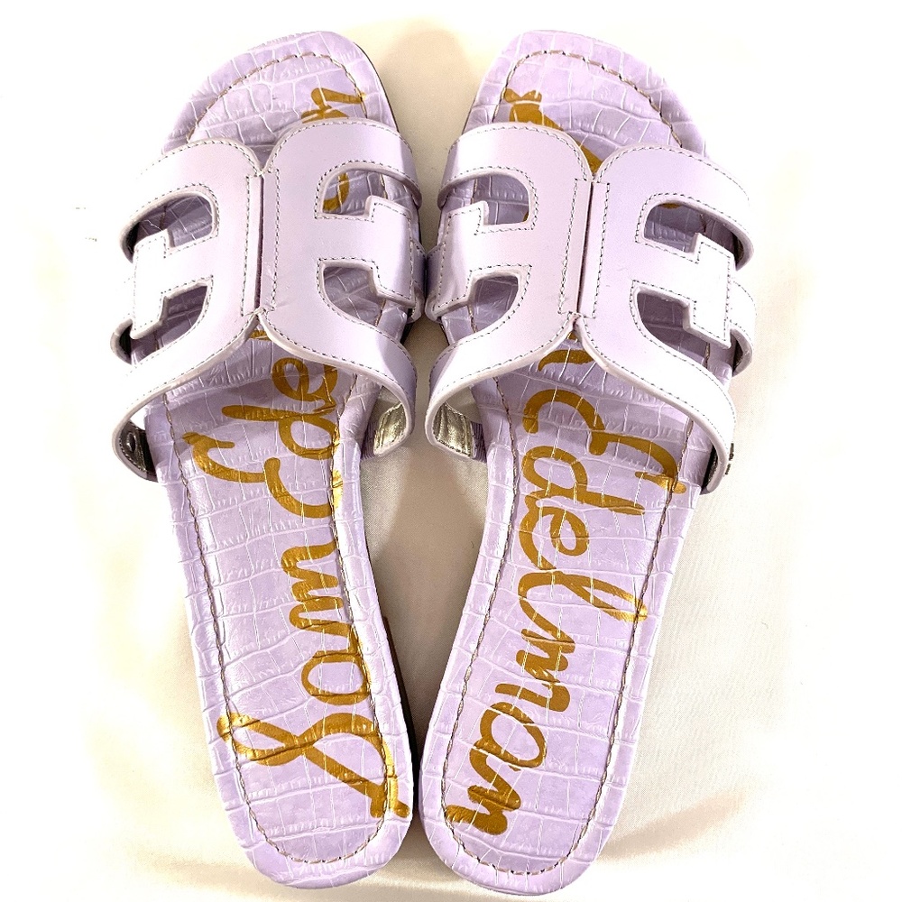 Sam Edelman Signature Bay Slide Flat Sandal Lilac Lavender Leather size 8.5